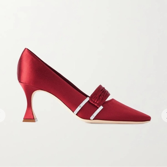 Manolo Blahnik Shoes - MANOLO BLAHNIK Fetis 70 Crystal-Embellished Satin Trimmed Velvet Pumps